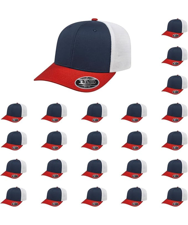 Cap America i8502 Flexfit 110 Premium Mid Profile 6-Panel Mesh Back Trucker Cap Hat w/UV Guard & Adjustable Snapback
