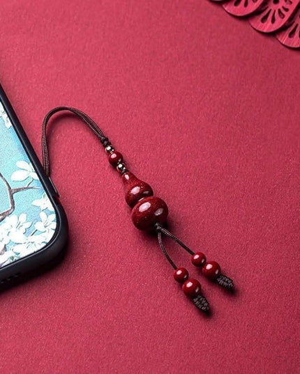 Vermilion gourd mobile phone charm, red Chinese hanging ornaments with beaded tassels, traditional lucky accessories, key pendants, key chains, gifts