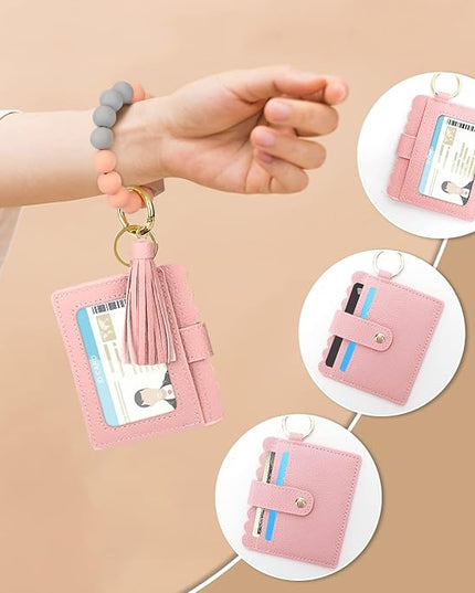 Wristlet Keychain for Women Silicone Key Ring Bracelet Wristlet Wallet Bracelet Keychain Card Holder Keyring