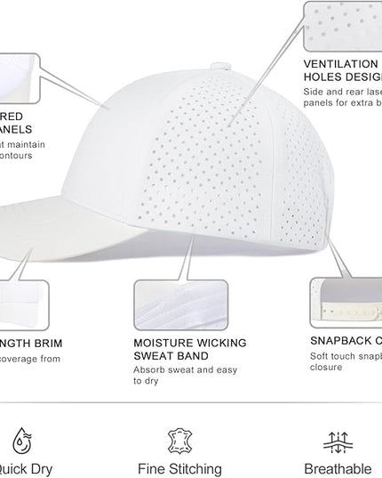 VOBOOM Men Quick Dry Baseball Cap Laser Cut Mesh Ball Curved Brim Snapback Hat