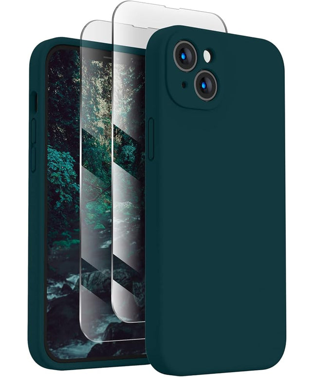 FireNova Designed for iPhone 13 Case, Silicone Upgraded [Camera Protection] Phone Case with [2 Screen Protectors], Soft Anti-Scratch Microfiber Lining Inside, 6.1 inch, Teal