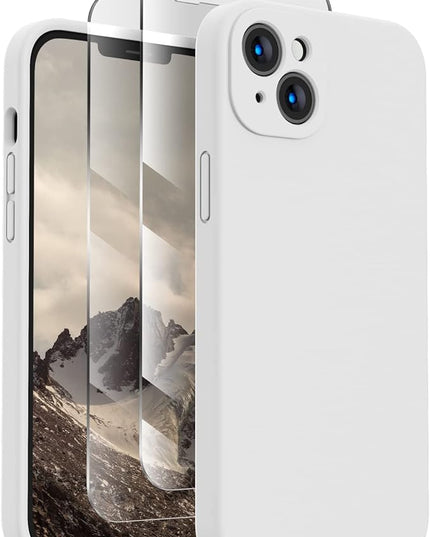 FireNova Designed for iPhone 13 Case, Silicone Upgraded [Camera Protection] Phone Case with [2 Screen Protectors], Soft Anti-Scratch Microfiber Lining Inside, 6.1 inch, White