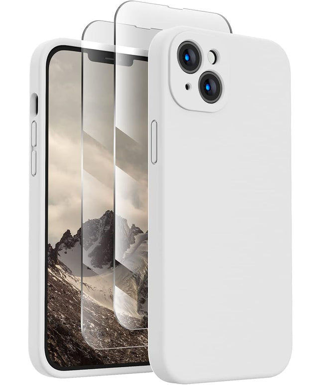 FireNova Designed for iPhone 13 Case, Silicone Upgraded [Camera Protection] Phone Case with [2 Screen Protectors], Soft Anti-Scratch Microfiber Lining Inside, 6.1 inch, White