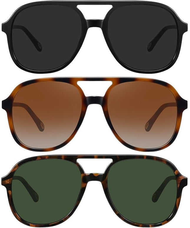MEETSUN Retro Oversized Aviator Sunglasses for Women Men Trendy 70s 80s Vintage Square Aviators 3 Pack UV400