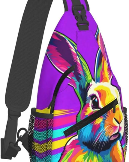 Animal Face Sling Bag Crossbody Bags Chest Bag Backpack for Travel Running and Hiking for Men Women Colorful Rabbit
