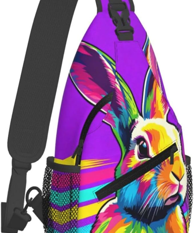 Animal Face Sling Bag Crossbody Bags Chest Bag Backpack for Travel Running and Hiking for Men Women Colorful Rabbit