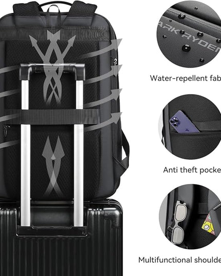 Muzee Business Backpack for Men, Travel Laptop Backpack Fits 15.6 Inch, Waterproof Expandable Bag 25L-35L, Grey Work Daypack with USB & USB-C Charging Ports, Anti-Theft Pocket, Luggage Strap