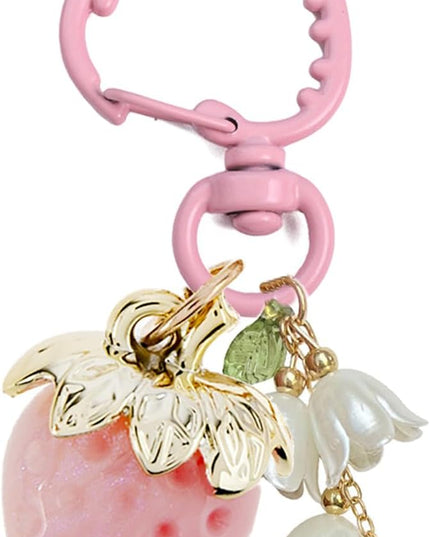 Agromusk Cute Strawberry Keychain,Bag Charms,Kawaii Heart Flower Daisy Key chains Accessories Decor for Girls Purse Gift