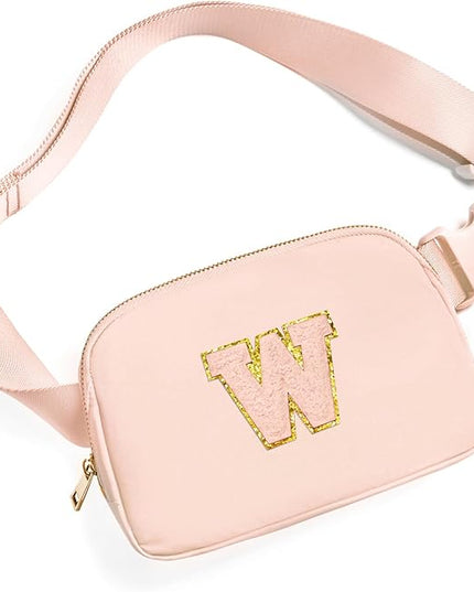 Gitus Gifts for 8 9 10 11 12 Year Old Girls Belt Bag Fanny Pack Crossbody Bags with Initial Letter Patch Cute Stuff Birthday Gifts for Teen Girls Women Personalized Trend Stuff (Coral Pink-W)