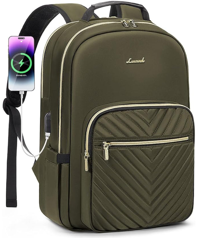 LOVEVOOK Laptop Backpack for Women 15.6 inch,Cute Womens Travel Backpack Purse,Professional Laptop Computer Bag,Waterproof Work Business College Teacher Bags Carry on Backpack with USB Port,Army Green