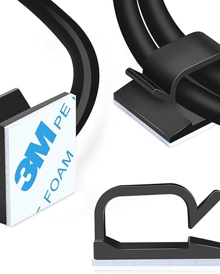 XHF 120 PCS Adhesive Cable Wire Clips Black, Outdoor Christmas Light Clips, Cable Management Wire Organizer Cord Holder for Under Desk, Car, Wall, TV PC Ethernet Cable