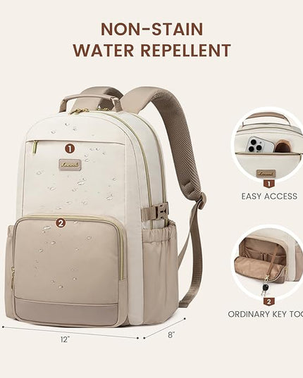 LOVEVOOK Laptop Backpack for Women with Pouch Pocket for Large Capacity Cup,15.6 Inch Laptop Computer Bag Travel Backpack Purse,Waterproof Work Business Backpack College Teacher Bags,Gray-Pink