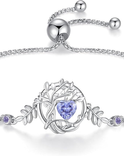 FANCIME Tree of life Birthstone Bracelet for Women Sterling Silver Tree Jewelry Birthstone Charm Bracelet Gemstone Anniversary Birthday Christmas Gifts for Wife Mom Her