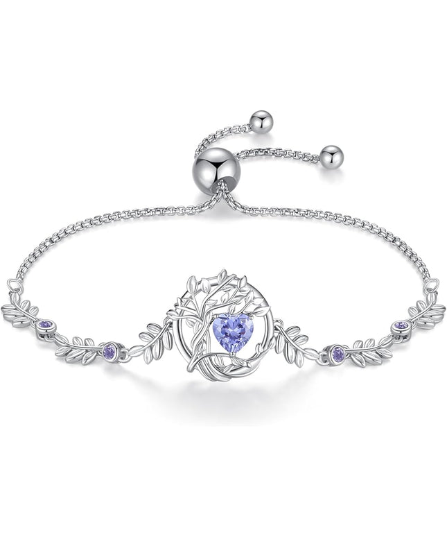 FANCIME Tree of life Birthstone Bracelet for Women Sterling Silver Tree Jewelry Birthstone Charm Bracelet Gemstone Anniversary Birthday Christmas Gifts for Wife Mom Her