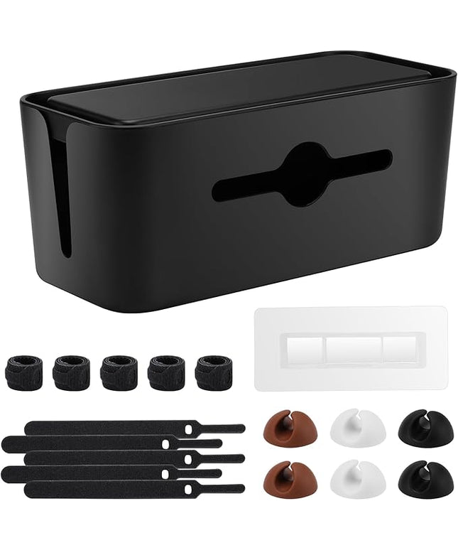 Cable Management Box,Cord Organizer Box for Desk Floor Cable Hide,Cable Box Organizer to Cover The Power Strip Cord Wires for Home Office,Black
