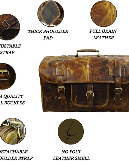 Urban Dezire Leather Duffel Travel Gym Overnight Weekend Leather Bag Sports Cabin