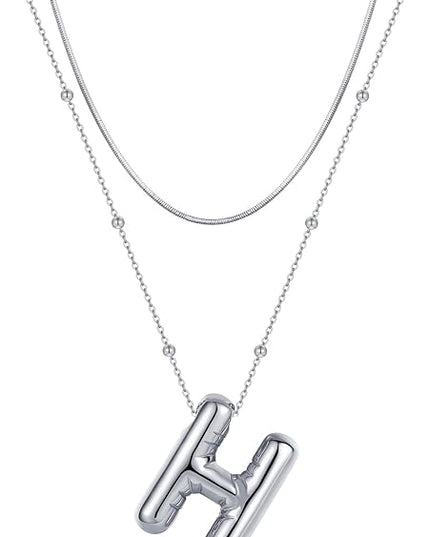 LUCA SMITH Initial Necklaces for Women, Dainty Balloon Bubble Letter, Name Letter Alphabet Pendant Layered Choker Chain Jewelry Gift