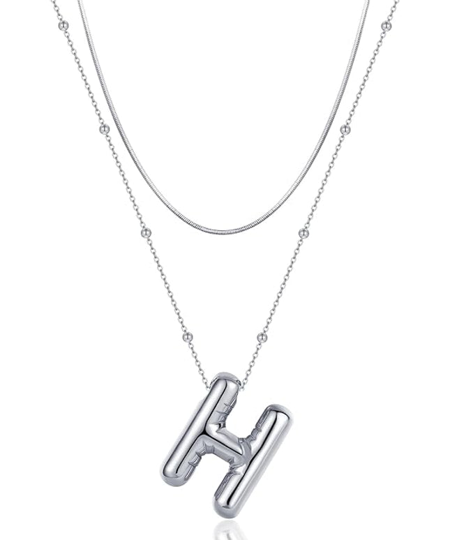 LUCA SMITH Initial Necklaces for Women, Dainty Balloon Bubble Letter, Name Letter Alphabet Pendant Layered Choker Chain Jewelry Gift