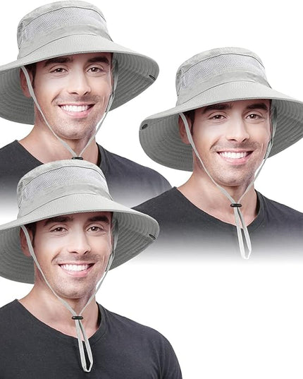 3 Pack Mens Boonie Sun Hat UV Protection Outdoor Bucket Fishing Hat for Hiking Safari & Gardening