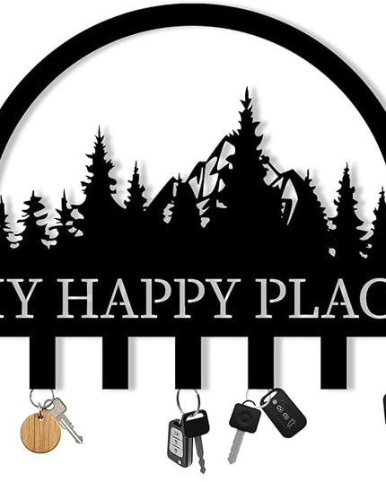 Personalized Metal Key Holder for Wall, Metal Wall Mount Custom Name Hooks, My Happy Place Wall Decoration Key Hook, Key Rack for Kitchen, Key Organizer for Living Room, Hallway Key Holder, Home Gift