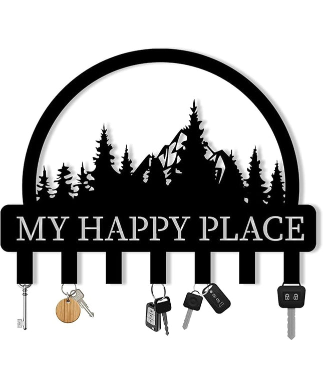 Personalized Metal Key Holder for Wall, Metal Wall Mount Custom Name Hooks, My Happy Place Wall Decoration Key Hook, Key Rack for Kitchen, Key Organizer for Living Room, Hallway Key Holder, Home Gift
