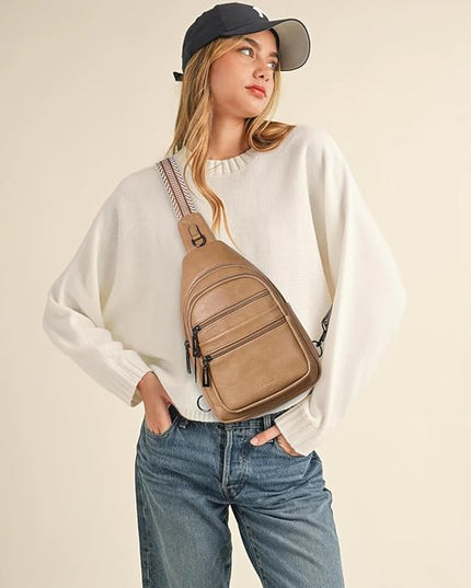 Sling Bag for Women Cross Body Purse Fanny Pack Sling Backpack Vegan Leather Shoulder Crossbody Bag Travel Tan