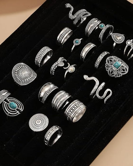 KISS WIFE Cool Rings Set for Women, Vintage Silver Punk Rings Bulk, Gothic Chunky Knuckle Emo Stackable Finger Ring Pack Western Jewelry Gift for Her