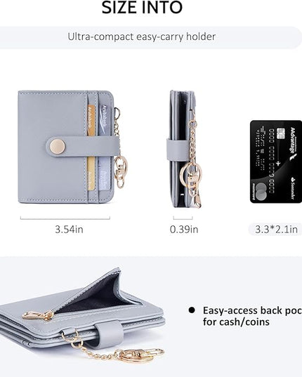 POIUGOYA Slim Wallet for Women,RFID Blocking Bifold Credit Card Holder with Zipper Coin Pocket,ID Window,Keychain