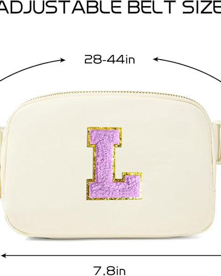 Gitus Gifts for 8 9 10 11 12 Year Old Girls Belt Bag Fanny Pack Crossbody Bags with Initial Letter Patch Cute Stuff Birthday Gifts for Teen Girls Women Personalized Trend Stuff (Ivory-L)