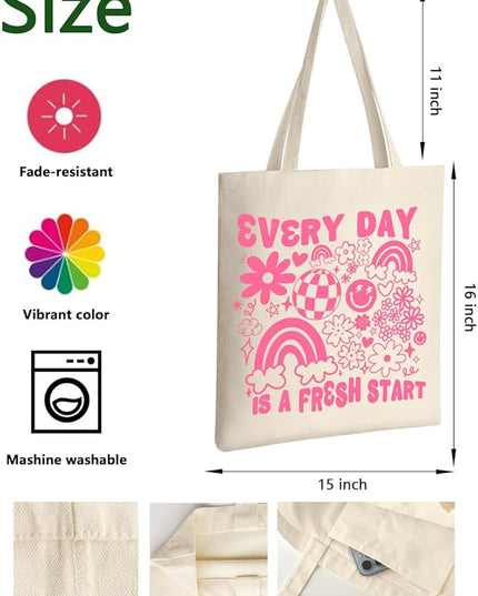 AUSVKAI Canvas Tote Bag Aesthetic for Women, Cute Cloth Cotton Bags for College Shopping Beach Grocery and Trendy Gifts