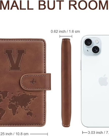 Passport Holder Wallet Cover Personalized Letter A-Z Travel Wallet RFID Blocking Passport Cover Wallet Case for Travel Passport Book Holders for Women and Men, Brown-V
