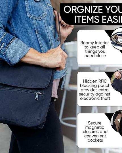 Peak Gear Crossbody Travel Purse with RFID Blocking Pocket and Lifetime Recovery Service. Nylon Shoulder Bag