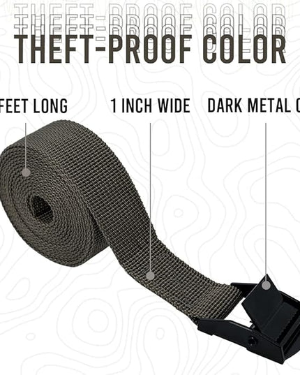 Trail Camera Straps, Game Cam Mounting Straps w/Durable Alloy Buckle, 6 ft. Long Hunting Utility Strap for Hanging Deer Camera Tree Stand, 25mm Width, Brown, 4-Pack