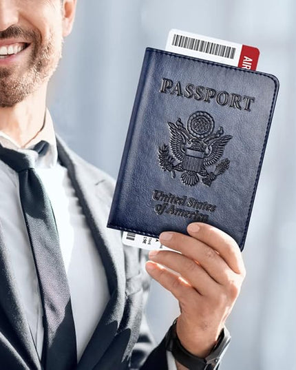 Passport and Vaccine Card Holder Combo, Passport Holder with Vaccine Card Slot, Passport Wallet, Passport Cover, Passport Case, Passport Holder for Women and Men(AB-Dark blue)
