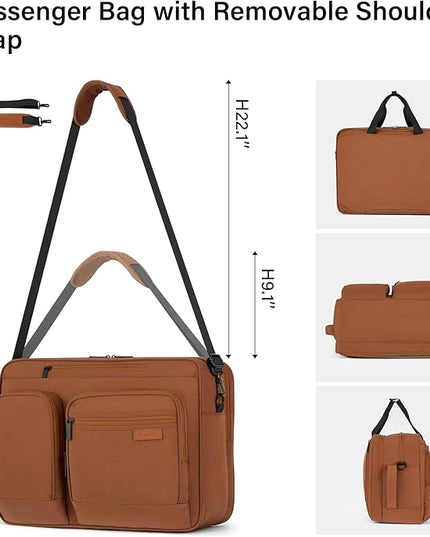 Hanke Convertible Laptop Bag, 3 In 1 Briefcase Backpack 17.3 Inch Computer Bag for Men Women, Travel Laptop Briefcase Messenger Bag, Underseat Carry On Personal Item, Reddish Brown