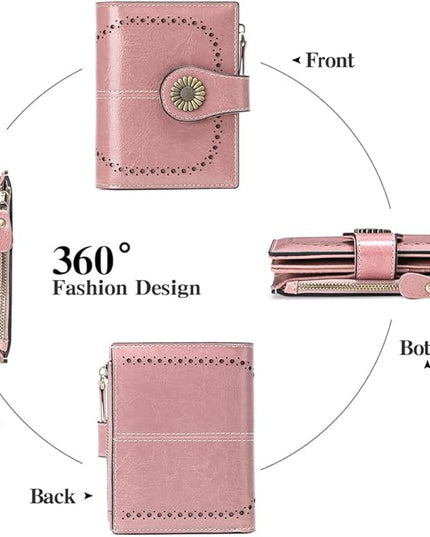 SENDEFN Small Womens Wallet Leather Bifold Card Holder RFID Blocking with Zipper Coin Pocket
