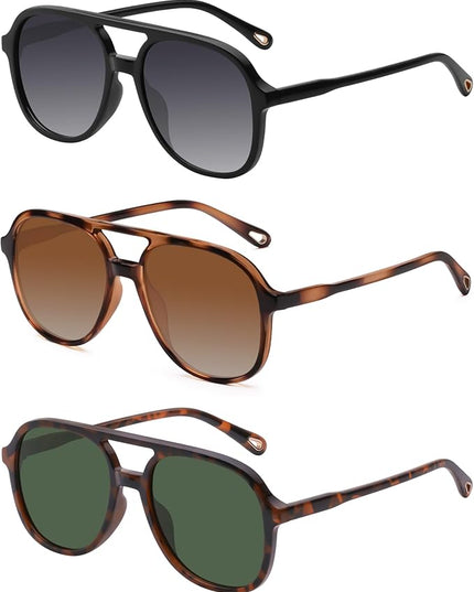 YDAOWKN Retro Square Aviator Sunglasses for Womens Mens Vintage 70s Double Bridge Sun Glasses