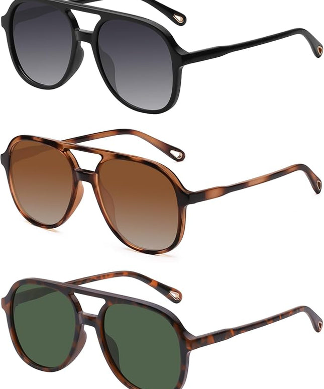 YDAOWKN Retro Square Aviator Sunglasses for Womens Mens Vintage 70s Double Bridge Sun Glasses