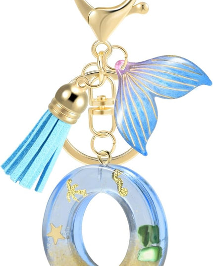 Initial letter Keychains for Women, Ocean Series Avowing Protect Earth Environment, Tassel Cute Car Keychain Initial Key Chain Keyring for Bookbag Handbag Backpack Charm Key Ring Unisex (Letter O)