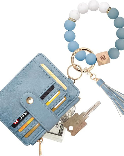 COOLANS Silicone Bracelet Wristlet Wallet Credit Card Holder RFID,ID Window,Key Ring Tassel,Slim Wallet Women Keychain Purse