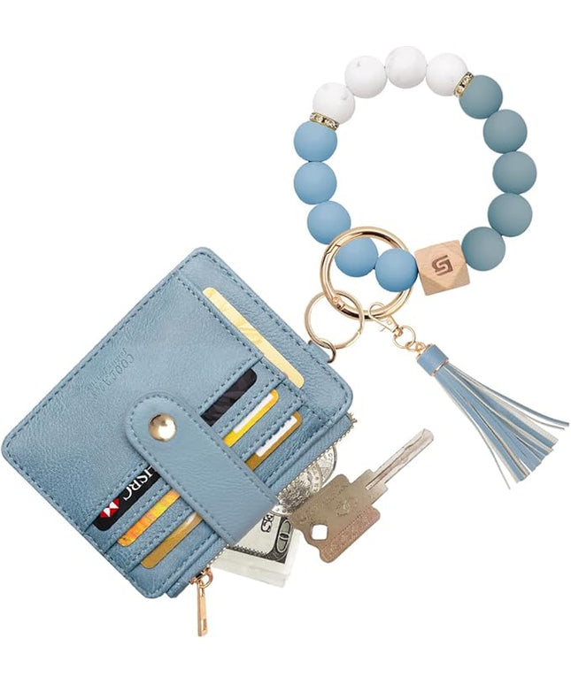 COOLANS Silicone Bracelet Wristlet Wallet Credit Card Holder RFID,ID Window,Key Ring Tassel,Slim Wallet Women Keychain Purse