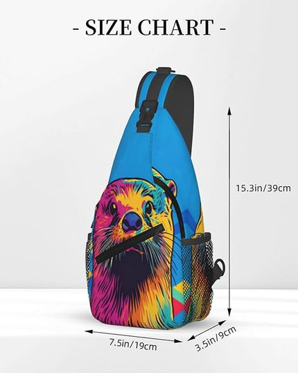 Animal Face Sling Bag Crossbody Bags Chest Bag Backpack for Travel Running and Hiking for Men Women Colorful Otter