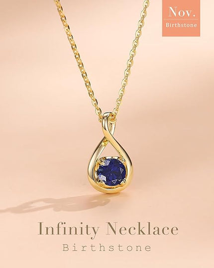 FANCIME Birthstone Necklaces for Women Fine Jewelry Sterling Silver Dainty Infinity Pendant Anniversary Birthday Christmas Gifts for Her Wife Mom Lady Daughter, Chain 16"+2" Extend