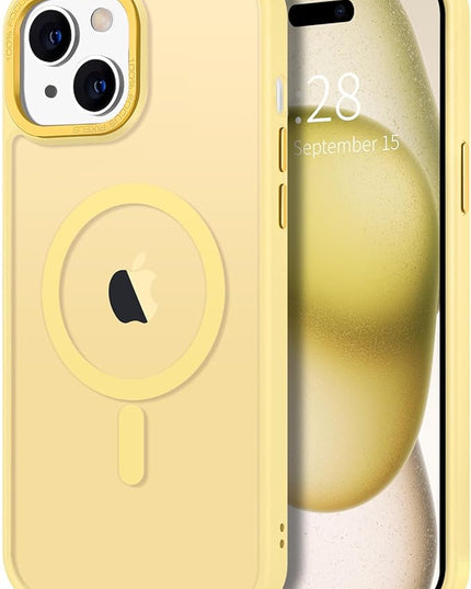 Hython Case for iPhone 15 Plus Case Magnetic Translucent Matte Phone Cases 6.7" [Compatible with MagSafe] Thin Slim Fit Shockproof Bumper Hard Protective Cover for Women Men Girls, Frosted Yellow