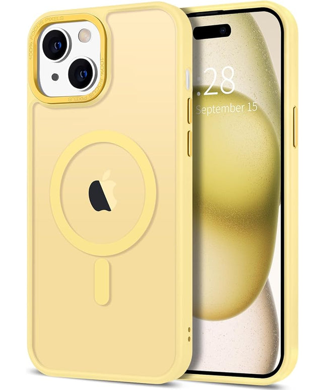 Hython Case for iPhone 15 Plus Case Magnetic Translucent Matte Phone Cases 6.7" [Compatible with MagSafe] Thin Slim Fit Shockproof Bumper Hard Protective Cover for Women Men Girls, Frosted Yellow