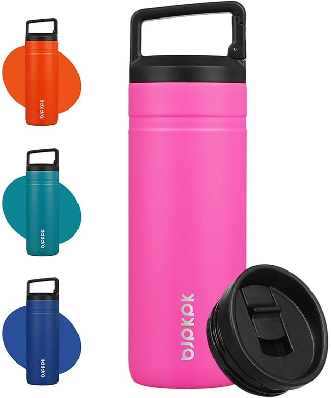 BJPKPK Insulated Water Bottle with 2 Lids,20 oz Double Wall Stainless Steel Vacuum Tumbler Travel Coffee Mug,Wide Mouth Thermal Cup,Barbie Pink