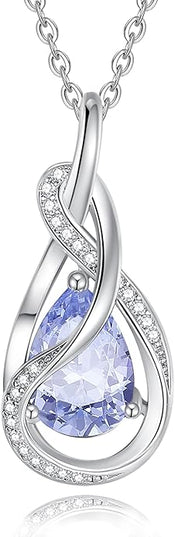 FANCIME TimelessTie Birthstone Necklace for Women White Gold Plated Sterling Silver Ribbon Design Jewelry Knot Pendant Fine Jewelry Gemstone Birthday Graduation Anniversary Christmas Gifts for Women Wife Mother Her