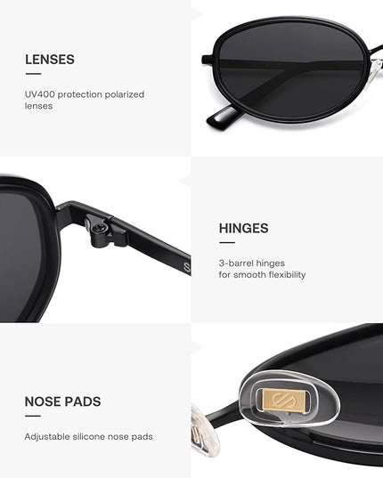 SOJOS Trendy Oval Polarized Sunglasses for Women Men, 80s 90s Chic Retro Vintage Sunnies SJ1248