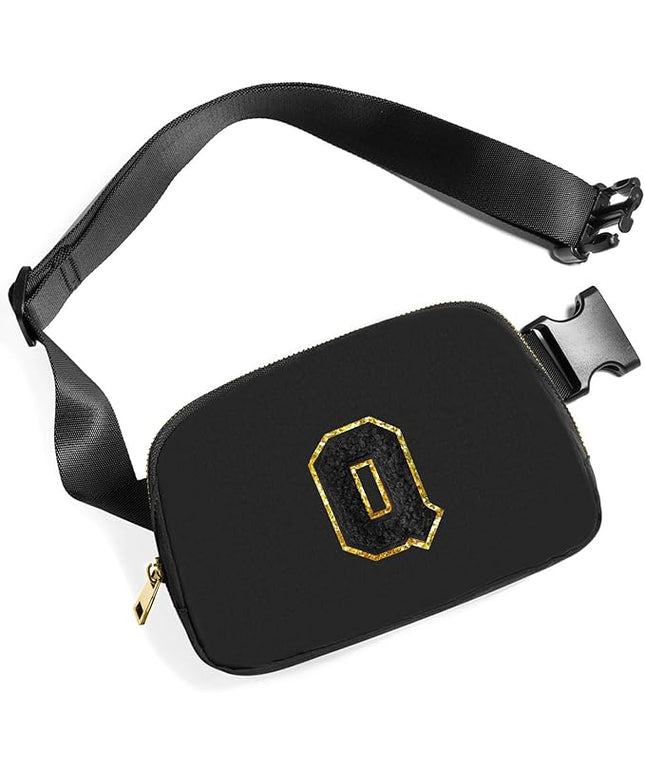 Gitus Belt Bag Fanny Pack Crossbody Bags with Initial Letter Patch Gifts for Wife Older Women Mother Coworker Bridesmaid Anniversary Travel Gifts Beach Gifts (Black-Q)