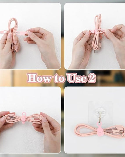 12pcs Pink Silicone Cable Ties, Multipurpose Elastic Cord Organizer for Bundling and Fastening, Office/Home/Kitchen/School/Travel Organization
